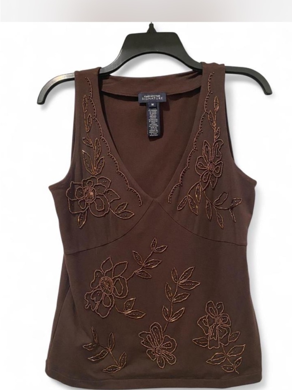 Jones New York Brown Embroidered V-Neck Tank